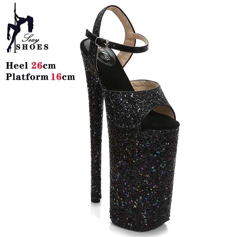 26CM/10Inchs Shiny Crystal PU High Heels Ultrahigh Heel Stripper Slippers Sandals Pole Dance Shoes Party Models Stage Show Shoes