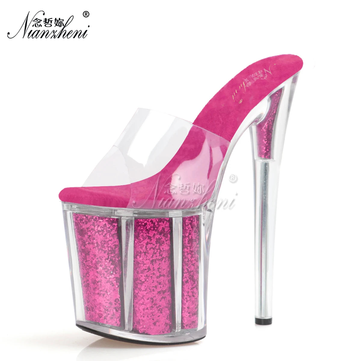 8 Inches Strip Platform Slippers Pole Dance Thin Heels Nightclub Models Women exotic CrossDress Party Rhinestone Peep Toe walk