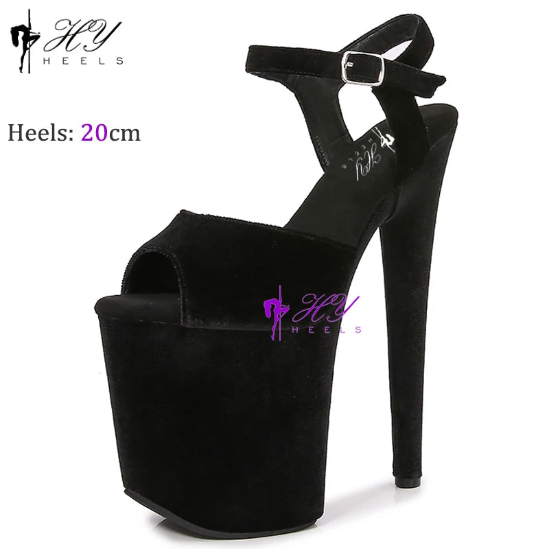 New Popular 20cm 8" Heels Pole Dance Platform Shoes Black Velvet Denim Snake Sexy Dancing Shoes Catwalk Model High Heels Sandals