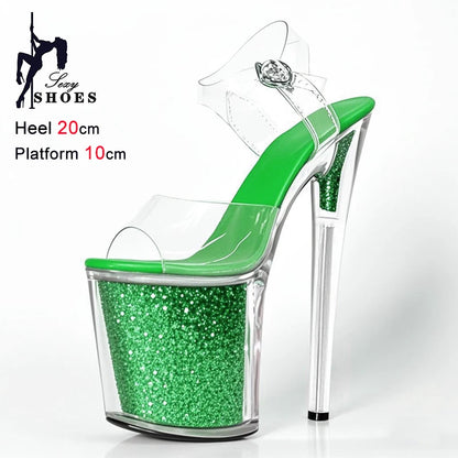 20CM/8inche Exotic Stripper High Heel Sandals Transparent Upper Glitter Stiletto Heels Pole Dancing Women Shoes Sequin Platform