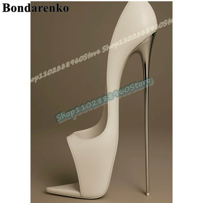 Sexy Black Glossy Leather Shallow Pumps Super High Heel Shoes For Women Slip On Peep Toe Gorgeous Banquet Zapatos Para Mujere
