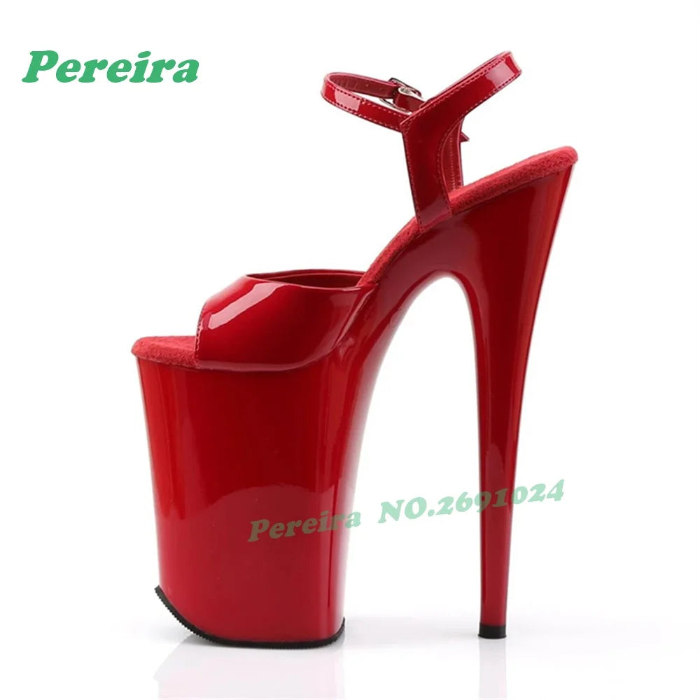 White Platform Strap Buckled Sandals Peep Toe Stiletto High Heels for Pole Dance Glossy Slingback Nightclub Sexy Shoes Gothic