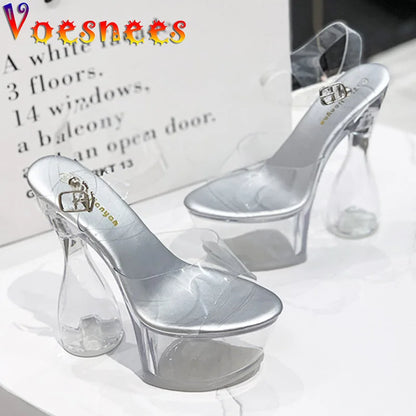 Fashion PVC Women Transparent Platform Sandals High Heels Party Car Models Daily Work Pumps 16.5CM Nightclub Pole Dancing Shoes