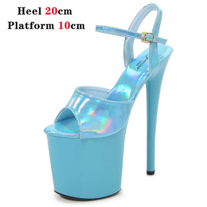 Women Shoes Heel Sexy Super High Pole Dance Party High Heels Sandals Platform Wedding Pumps Peep Toe Stripper Heels Silver