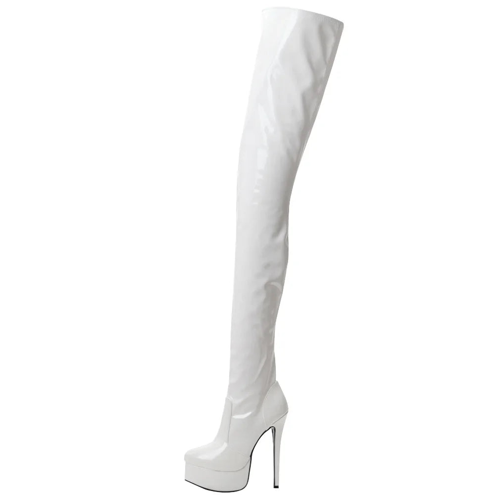 16cm Women Thigh High Boots,Sexy Thin Heel Platform Bootas,Round Toe,Side Zipper Over-the-Knee Men Pole Dance Shoes,Big Size
