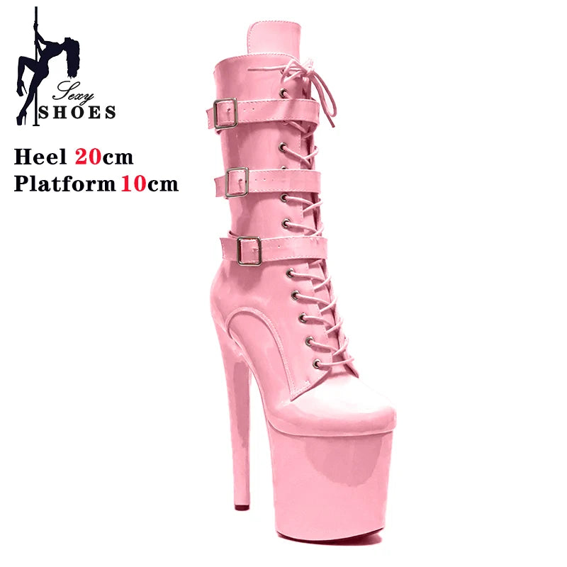 20cm Thin High Heels Ankle Boots Platform Unisex Botas Stripper Gothic Belt Buckle Pole Dance Heels Women Buckle Party Shoes