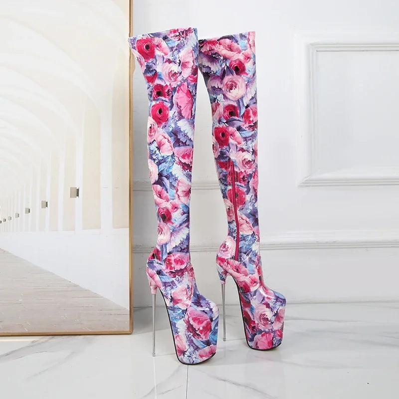 SDTRFT Ladylik SM Shoes Pole Dancing 20cm Thin Heels Stilettos Over The Knee Long Boots Platform Women Pumps Printed Botas Mujer