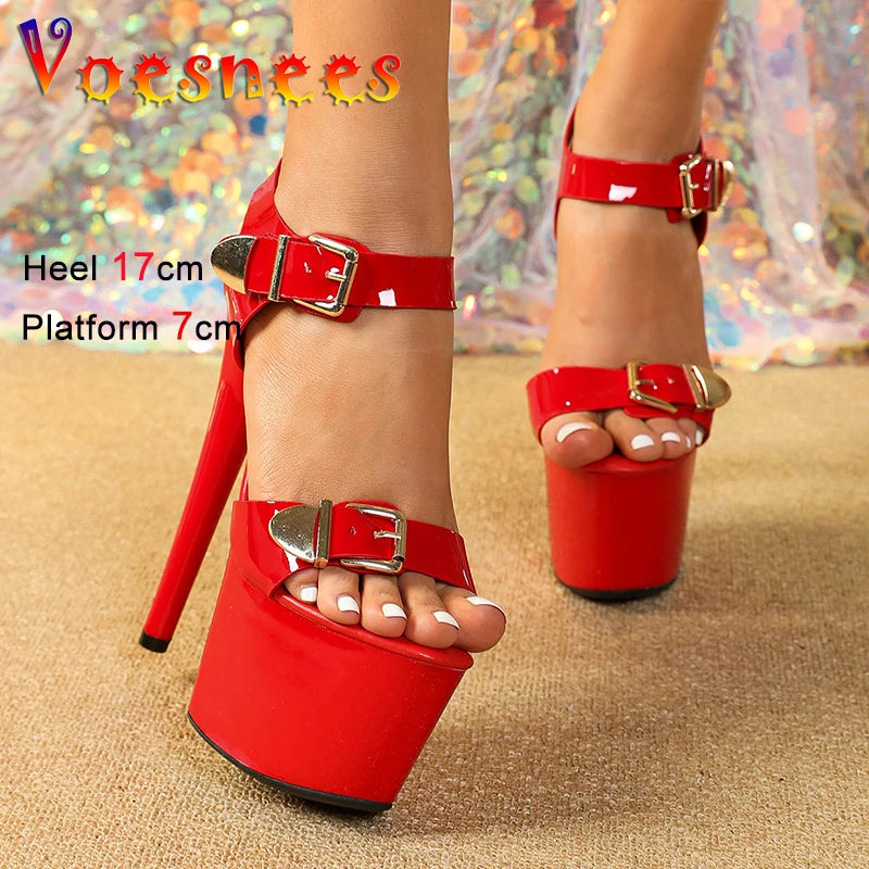 17CM Summer Platform Sandals For Women T-Runway Style High Heels Fashion Buckle Design Stilettos Night Club Pole Dancing Shoes
