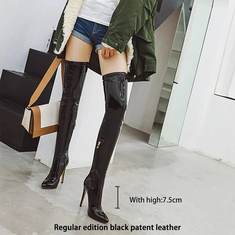 Ods  Sexy Black Over The Knee Boots For Women Side Zip Thigh High Boots Female Shoes Botas Mujer Invierno Female Colors Big43 45