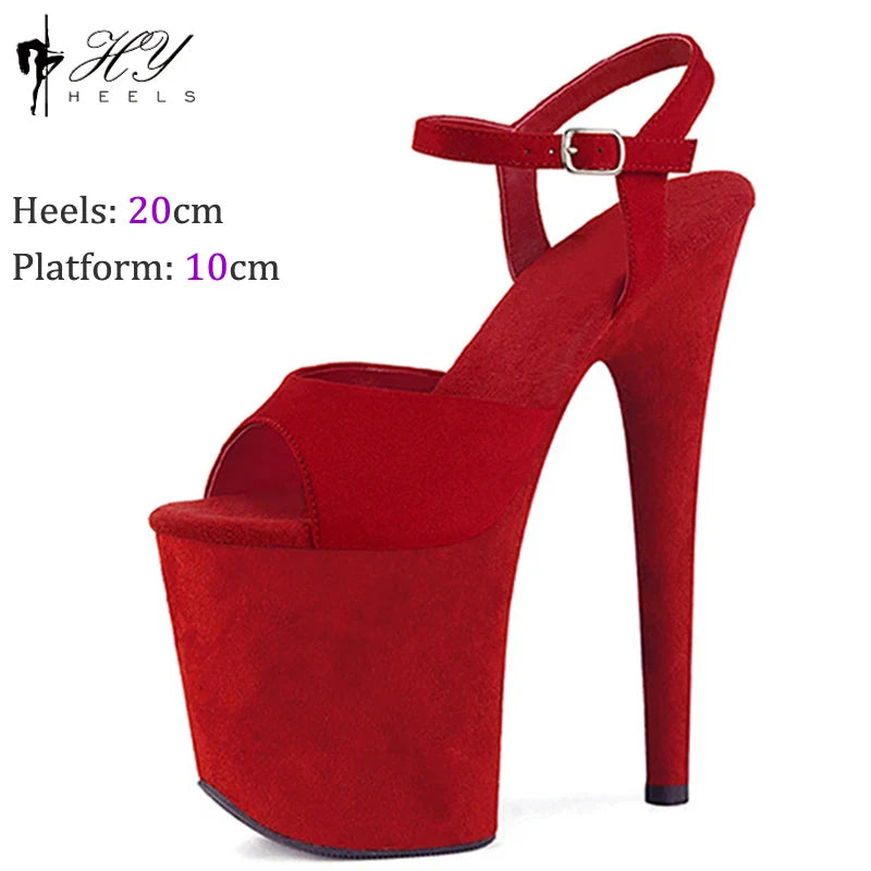 New Popular 20cm 8" Heels Pole Dance Platform Shoes Black Velvet Denim Snake Sexy Dancing Shoes Catwalk Model High Heels Sandals