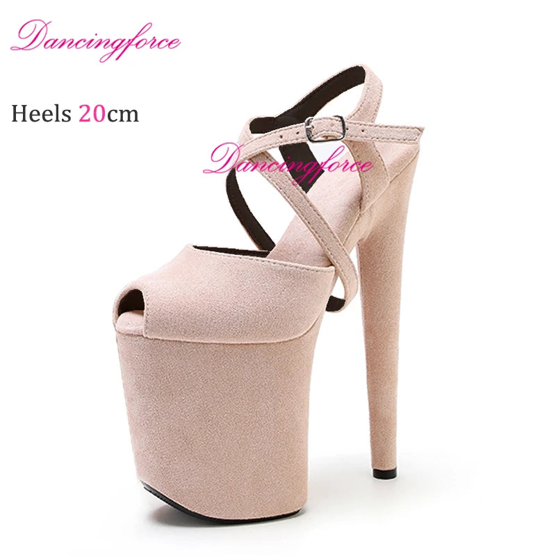 8Inches 20cm Shiny Stripper Pole Dance Shoes Sexy Thick Insole Platform High Heels Women Summer Cross Strips Sandals Female