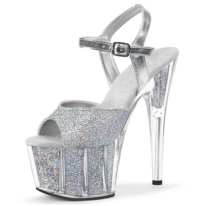 transparent crystal sandals bride wedding shoes 17cm High heeled 7 inches Thin Heels Pole dancing blue Exotic Stripper sexy show