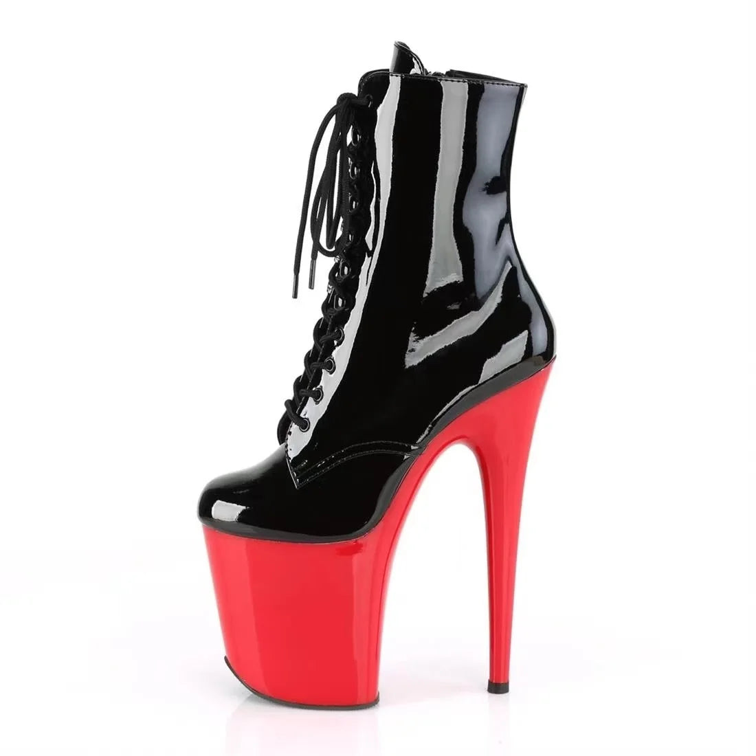 New INS Style 20CM Extreme High Heels Platform Boots Lace Up Sexy Pole Dancing Ankle Boots for Women Side Zip Botas Para Mujer