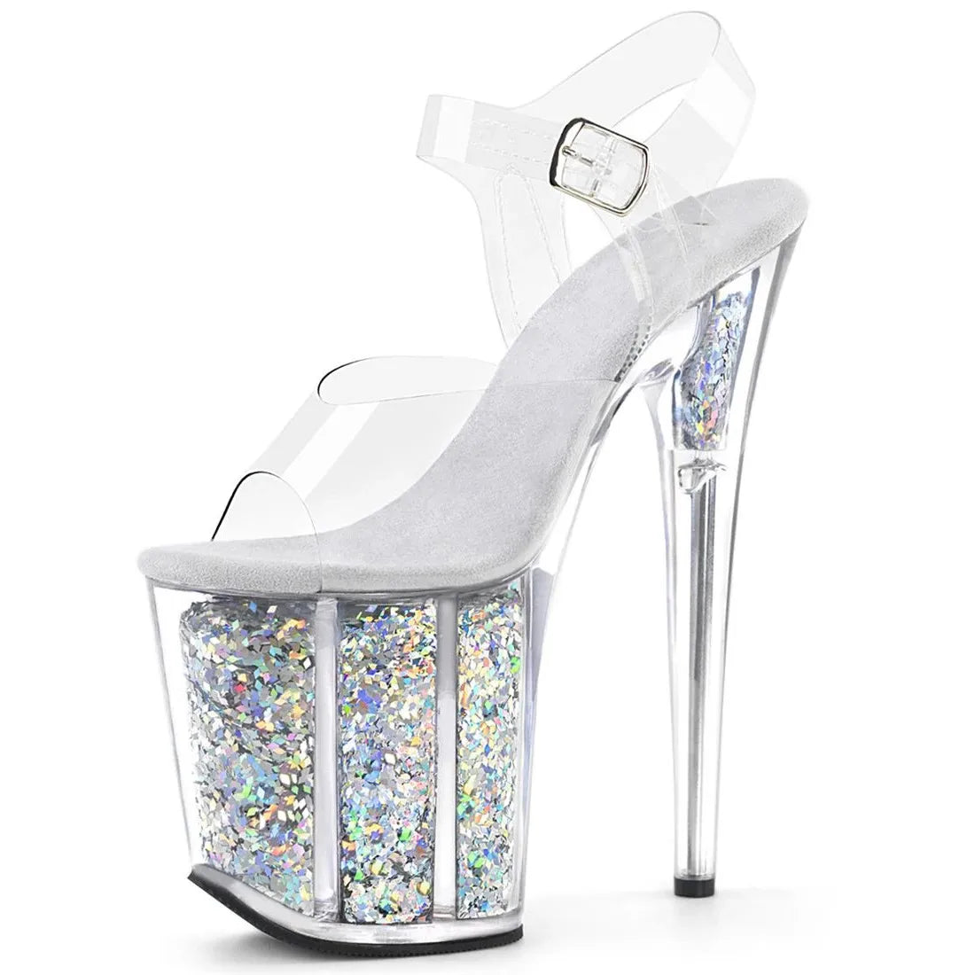 Summer Crystal PVC Women's Shoes Steel Pipe Dance Sandals 20CM Thin High Heels Stiletto Plus Size Sequins Platforms Pumps