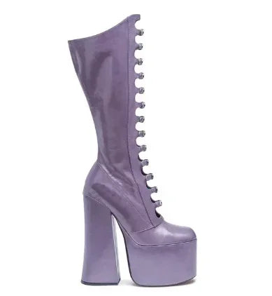 2026 New Hollow Mid-Calf Boots Platform Zipper Square Heel Buckle Strap Women Pole Dance Shoes Fashion Round Toe Sexy Boots