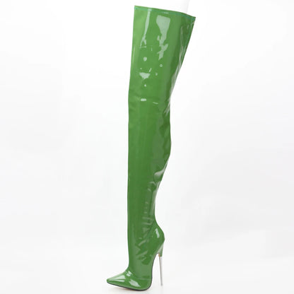 jialuowei Crotch Boots with Stiletto Heels Women Winter Boots Patent Leather Black Stretch Thigh High Boots Plus Size