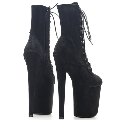 8"Heel 4"Platform Extreme Pole Dance Lace-Up FlannelAnkle Boots In Stock Three Colors Fast Shipping Size36-43