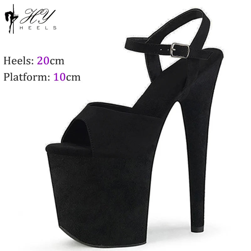 New Popular 20cm 8" Heels Pole Dance Platform Shoes Black Velvet Denim Snake Sexy Dancing Shoes Catwalk Model High Heels Sandals