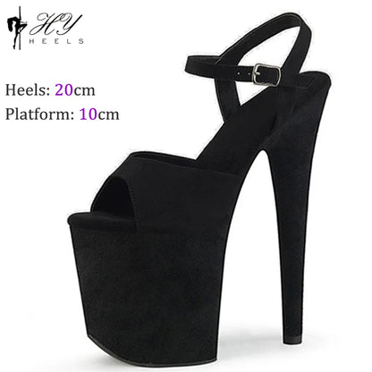 New Popular 20cm 8" Heels Pole Dance Platform Shoes Black Velvet Denim Snake Sexy Dancing Shoes Catwalk Model High Heels Sandals