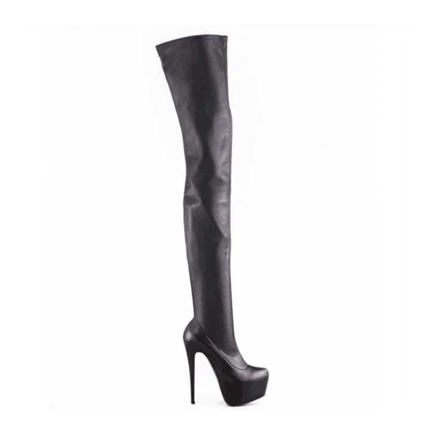 Arden Furtado 2025 Spring Platform Elastic Thigh high boots Round toe Super high heel Pull-on Skinny boots Extra large size