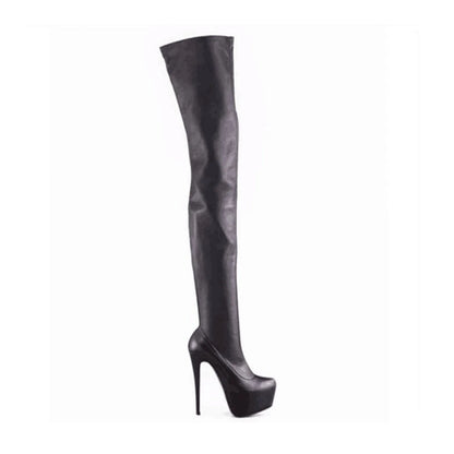 Arden Furtado 2025 Spring Platform Elastic Thigh high boots Round toe Super high heel Pull-on Skinny boots Extra large size