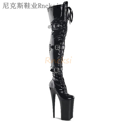20cm Sexy Round-headed Boots Pipe Dance Shoes Boots Platform Steel for The Bar Show High-heeled Thin-legged Waterproof Round Toe