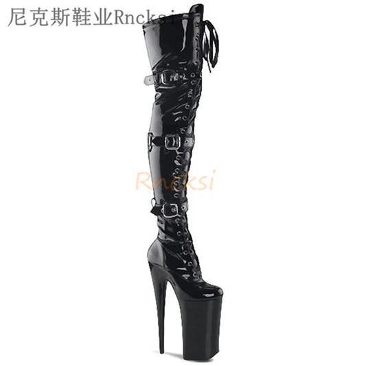 20cm Sexy Round-headed Boots Pipe Dance Shoes Boots Platform Steel for The Bar Show High-heeled Thin-legged Waterproof Round Toe