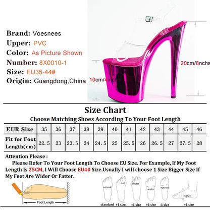 Purple 20cm/8 inch High Heel Sandals Transparent upper Electroplated Stiletto Heels Pole Dancing Sandals for Women Shoes Party
