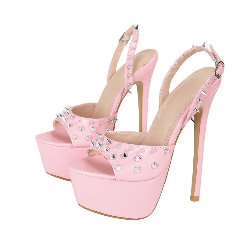 Eilyken Sexy Peep Toe Pole Dance High Heels Women Sandals Fashion Rivet Platform Open Toe Buckle Strap Party Shoes