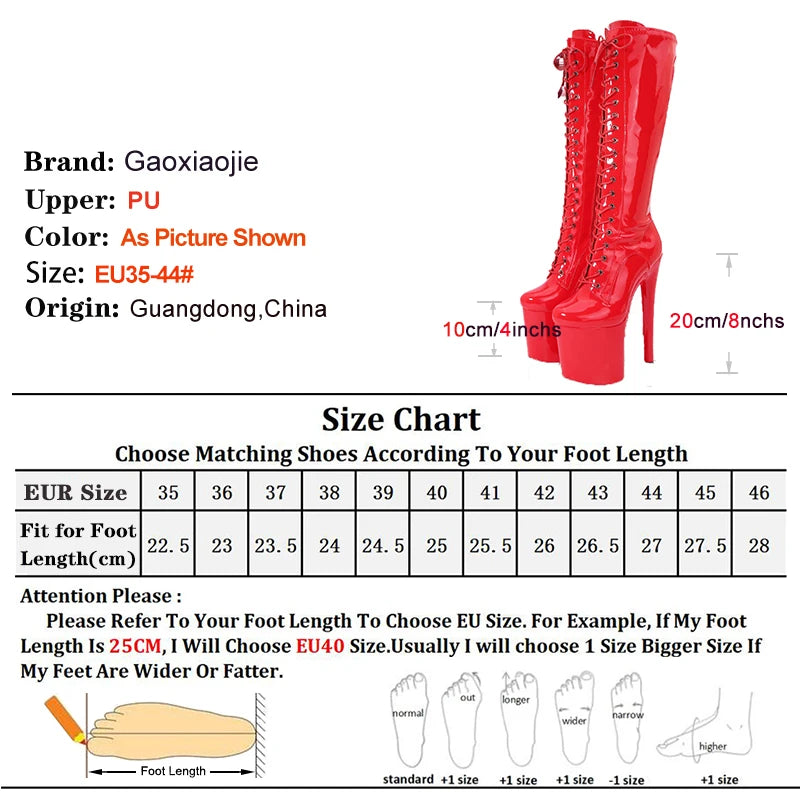 Exotic Sexy Dance Shoes For Women 20CM Super High Heels Model Catwalk Show Side Zipper Knee High Boots 10CM Platform Red Boots
