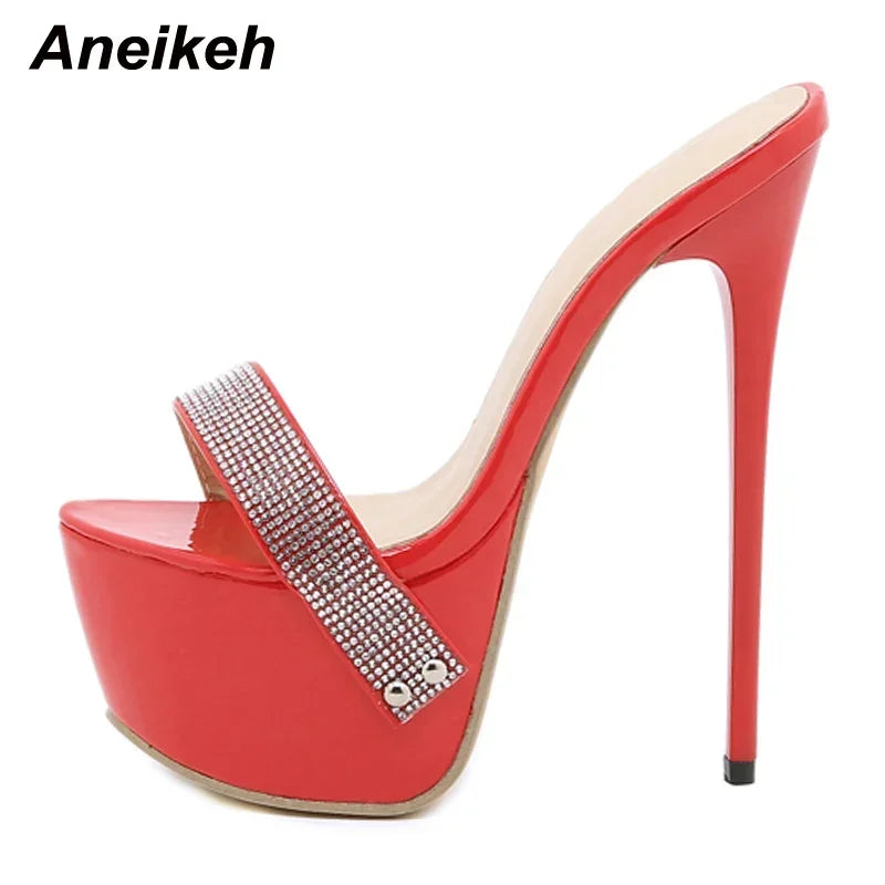 Aneikeh Sexy Platform Bling Ultra High Mules Slippers PU Slides Adult New Fashion Women's Shoes Summer Rome Classics Polka Dot