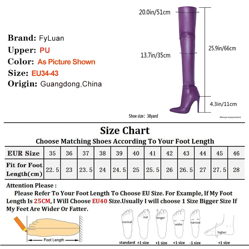 11CM Women Shoes Over Knee Long Boots Spring Autumn And Winter Purple Leather Thigh Boots Pointy Toe Thin High Heels Botas Mujer