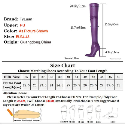 11CM Women Shoes Over Knee Long Boots Spring Autumn And Winter Purple Leather Thigh Boots Pointy Toe Thin High Heels Botas Mujer