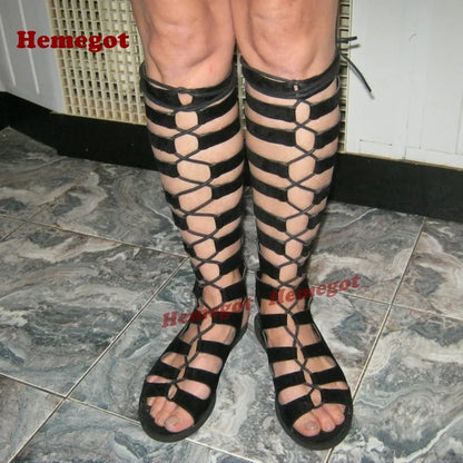 Brown Cut Out Sandals Lace-Up Peep Toe Flat with Women's Sandal Boots Cross Strappy Summer Slingback Shoes Luxury Solid Sexy