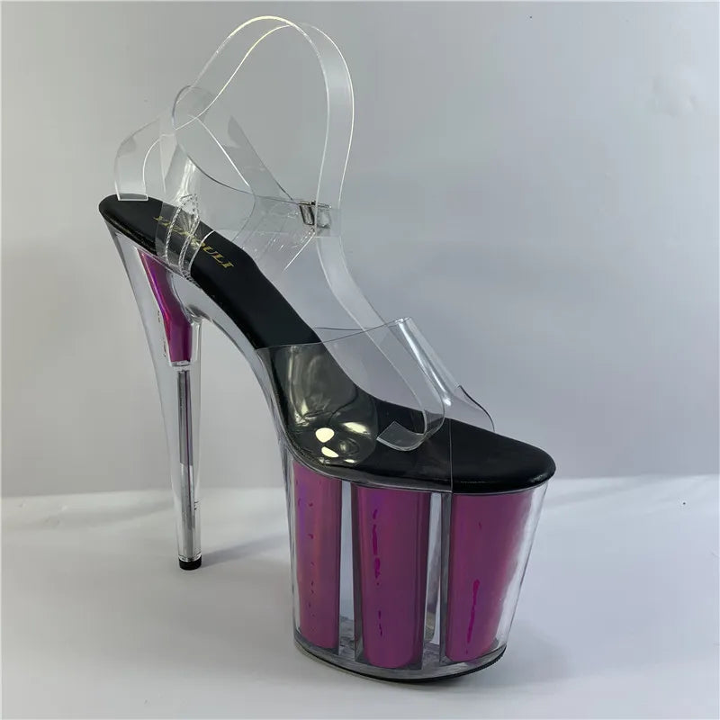 20 cm sexy transparent platform sequined decoration, 8 inch stiletto banquet nightclub shoes/pole dancing model sandals