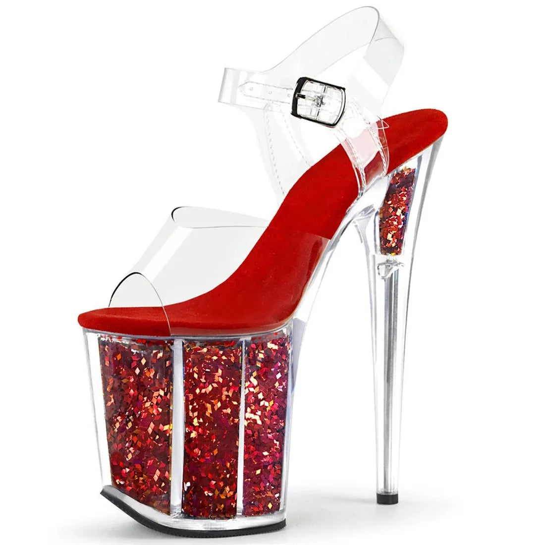 Summer Crystal PVC Women's Shoes Steel Pipe Dance Sandals 20CM Thin High Heels Stiletto Plus Size Sequins Platforms Pumps
