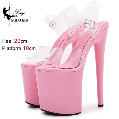 Crystal Rransparent High Stripper Heeled Platform Sandals Bride Gothic 8Inches Nightclub Pole Dance Shoes Peep Toe Zapatos Mujer