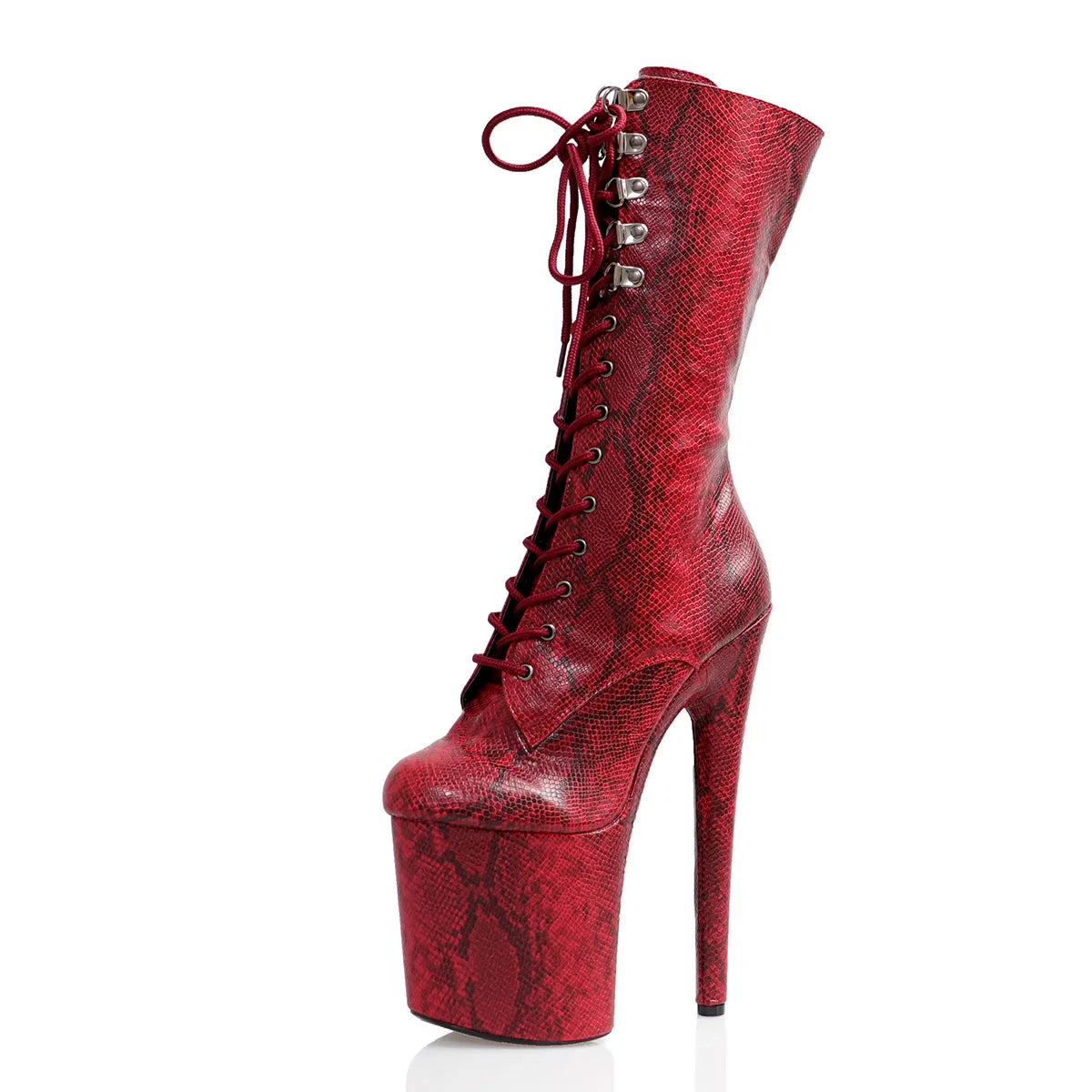 Snake Skin Cross Dressing 8inch High Heel 20CM Stiletto Stripper Ankle Boots Platform Pole Dance Shoes Exotic Gothic round toe
