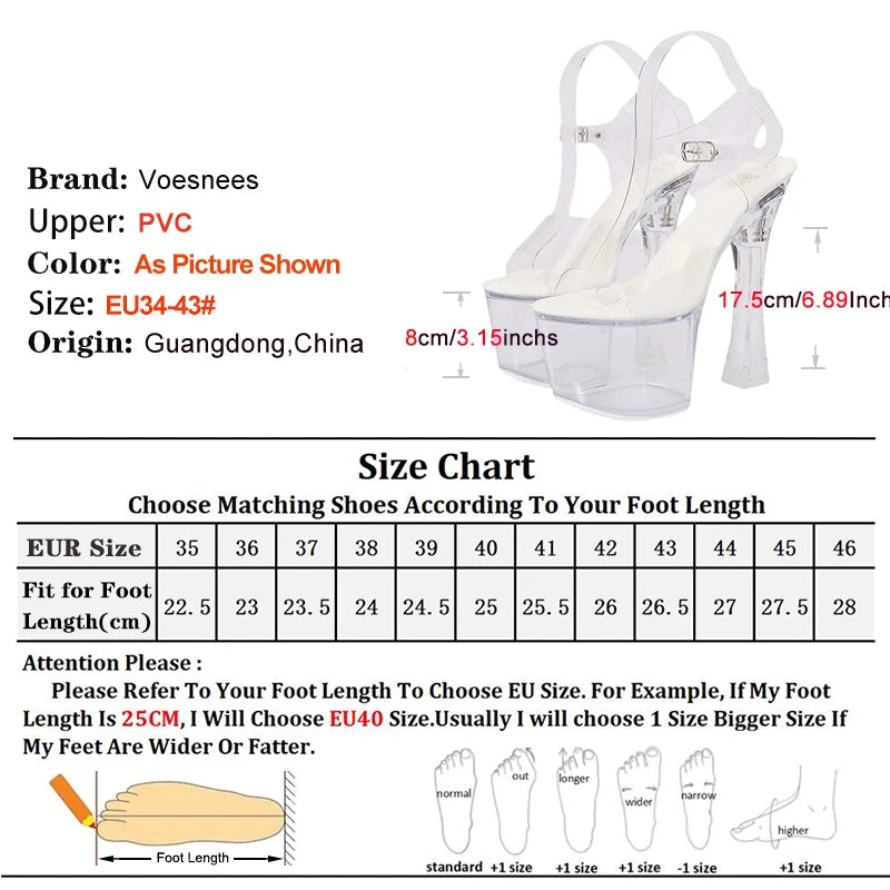 Glowing Sandals For Women 17.5CM Clear Heels Light Up Luminous Platform Stripper Pole Dance Shoes Summer Transparent PVC Shoes