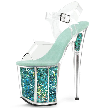 Summer Crystal PVC Women's Shoes Steel Pipe Dance Sandals 20CM Thin High Heels Stiletto Plus Size Sequins Platforms Pumps