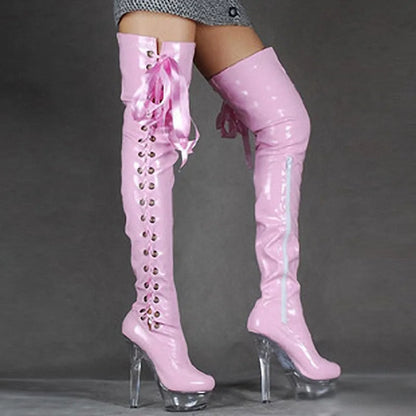 Auman Ale Night Club Party Queen Boots Over The Knee Boots High Heels Women Boots Sexy Plus Size 46 Thin Heels Shoes A-034