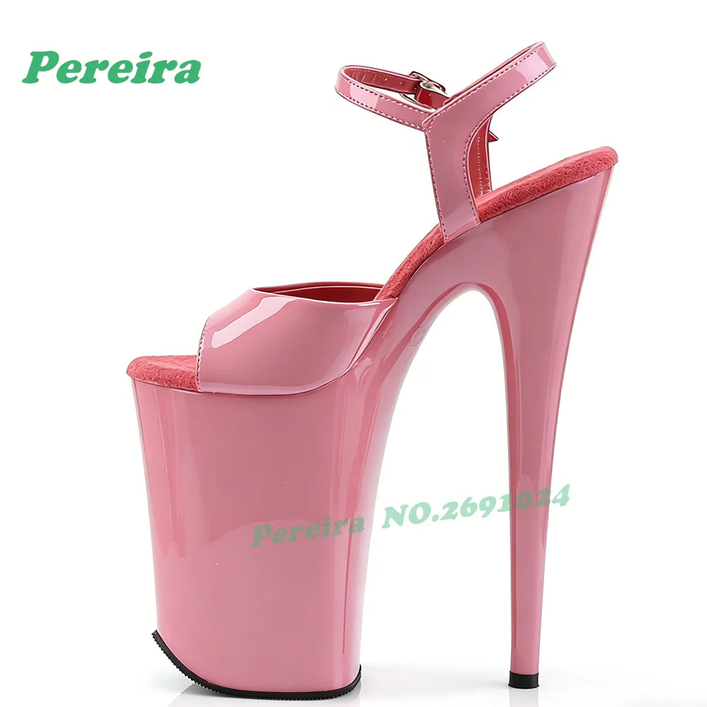 White Platform Strap Buckled Sandals Peep Toe Stiletto High Heels for Pole Dance Glossy Slingback Nightclub Sexy Shoes Gothic