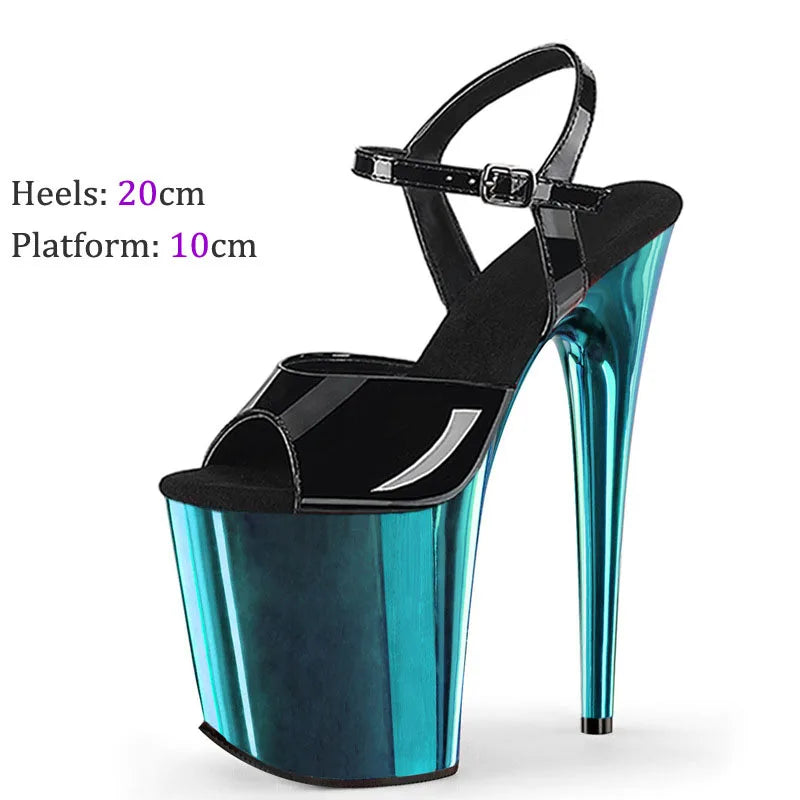 Sexy Fetish 8Inches Dress Platform Sandals Peep Toe Pole Dance Shoes 20cm Women Stripper Models Show Nightclub Exotic Bride Shoe