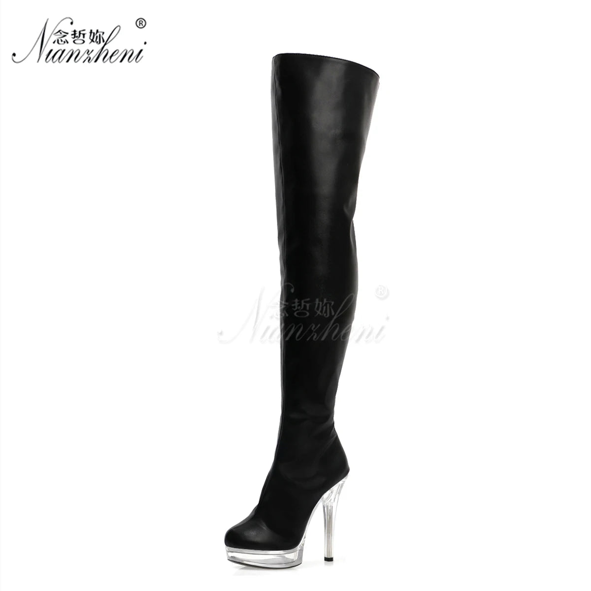 Sexy Punk Pole Dance Over The Knee Boots 8 Inch High 20cm Stripper Heels Long Fetish Shoes Gothic Combat Platform Women's Black
