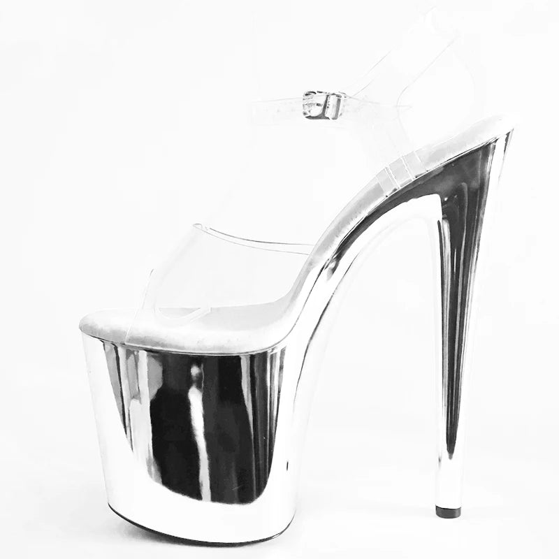 Red Electroplated Heel Platform Women's Sandals 8 Inch/20CM Sexy Pole Dance High Heels Stiletto Nightclub Women's Shoes Silver