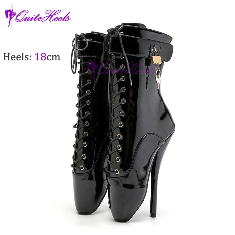 Mixed ColorsExotic Ballet Boots 18CM/7" High Heel Hoof Sole Strange Style Boots Women SM Games Sexy Fetish Ballet Lockable Shoes