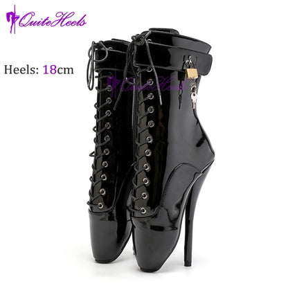 Mixed ColorsExotic Ballet Boots 18CM/7" High Heel Hoof Sole Strange Style Boots Women SM Games Sexy Fetish Ballet Lockable Shoes