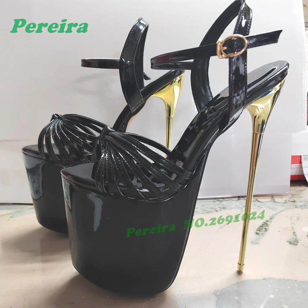 Red Twist Knot Platform Pole Dancing Shoes Open Toe Cut Out Stiletto High Heels Women's Sandals Slingback Buckled Nightclub Shoe