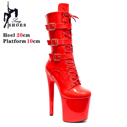 Fluorescent Green Fashionable Women ANKLE Boots Round Toe Side ZIP Short Boots Pole Dance Shoes Platform Heels Three Belt Buck