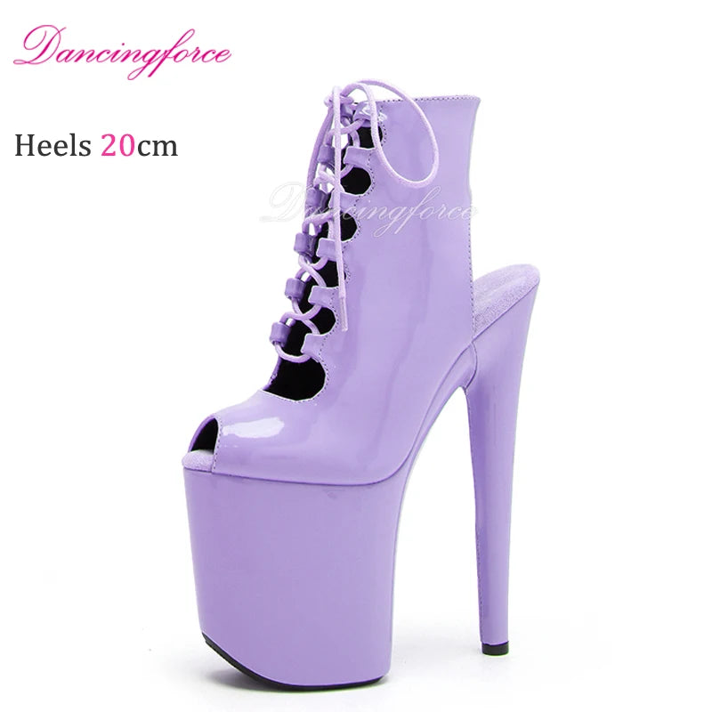 20cm 8inch High Heeled Shoes Fuchsia Pat Platform Ankle Boots Pole Dancing Stripper Shoes